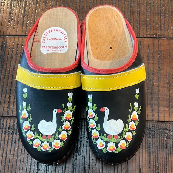 Swedish Clogs - Black with Yellow and Red Accents - Picture 1 of 2